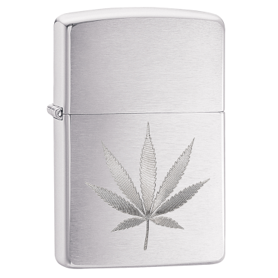 Zippo Marijuana Leaf Design Brushed Chrome ZP29587