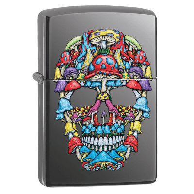 Zippo Psychedelic Mushroom Skull Black Ice